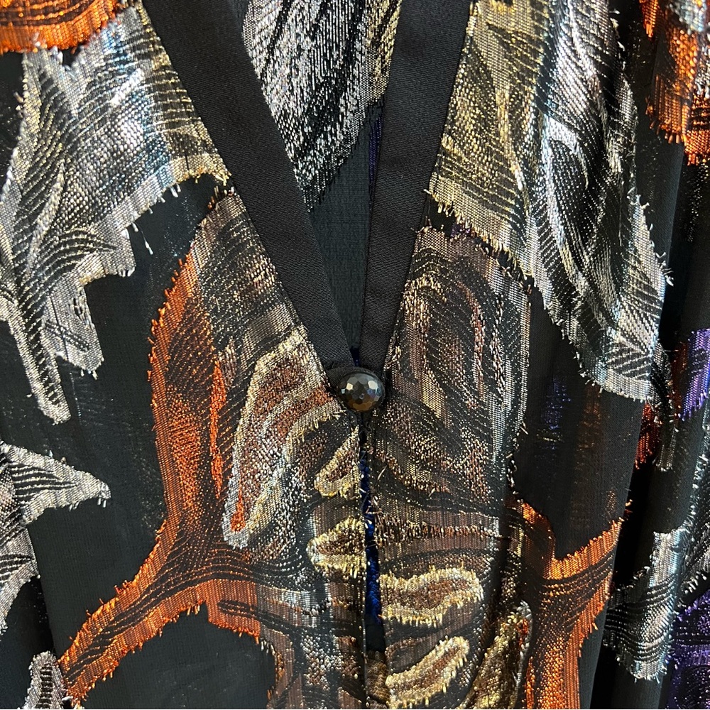 Vintage SHEER SPARKLE Cardigan Womens XXL Colorful Holiday Floral Shimmer - Picture 4 of 4